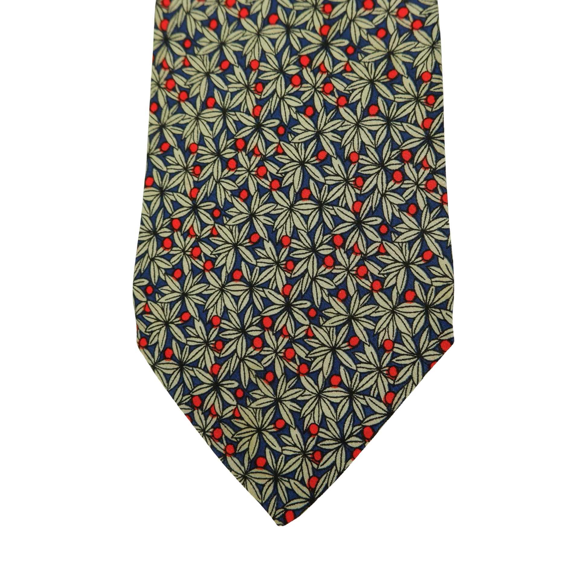 a16542 6 Trussardi Tie Silk Navy Leaf Pattern Italy (US Import Tax Included) มุมที่ 6
