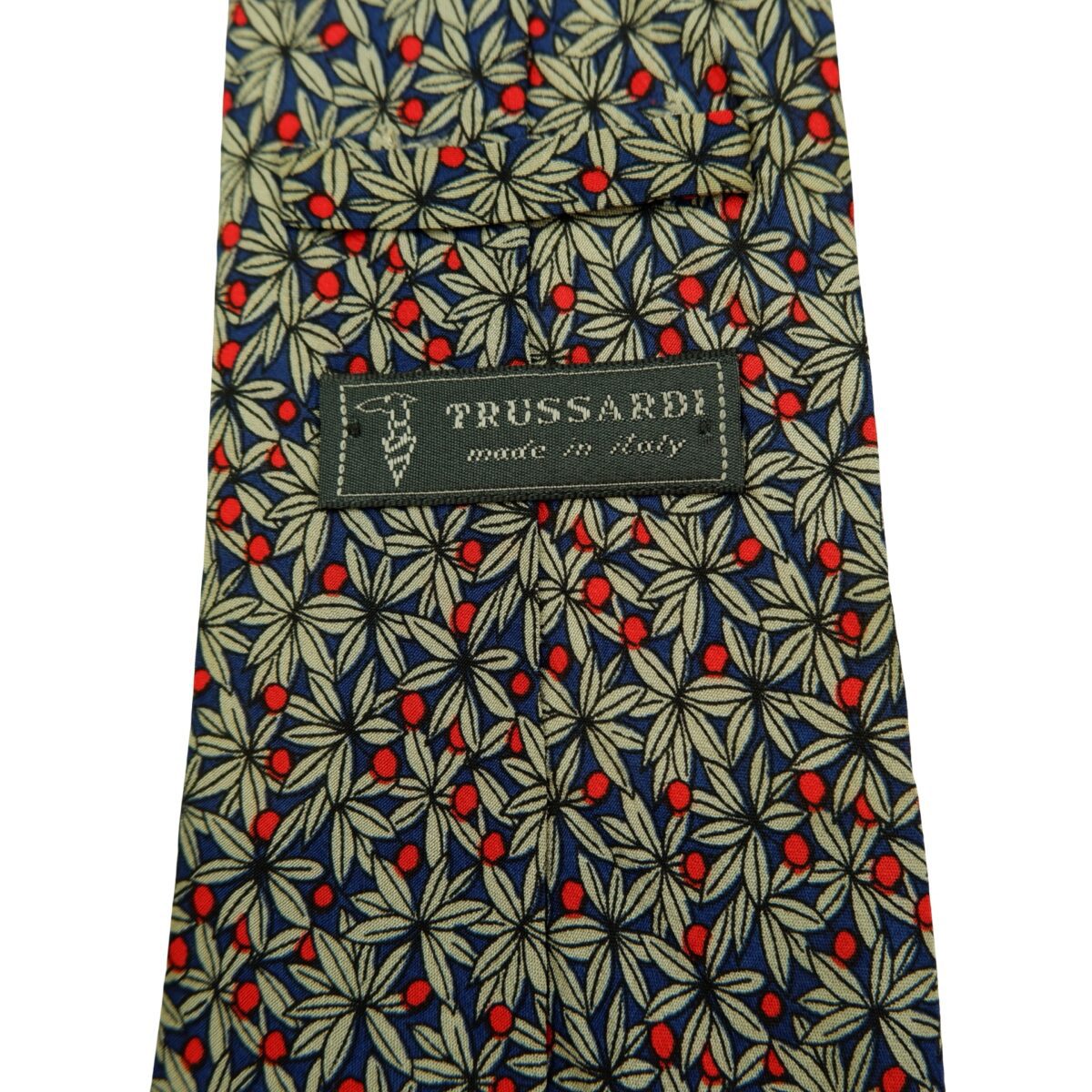 a16542 9 Trussardi Tie Silk Navy Leaf Pattern Italy (US Import Tax Included) มุมที่ 9