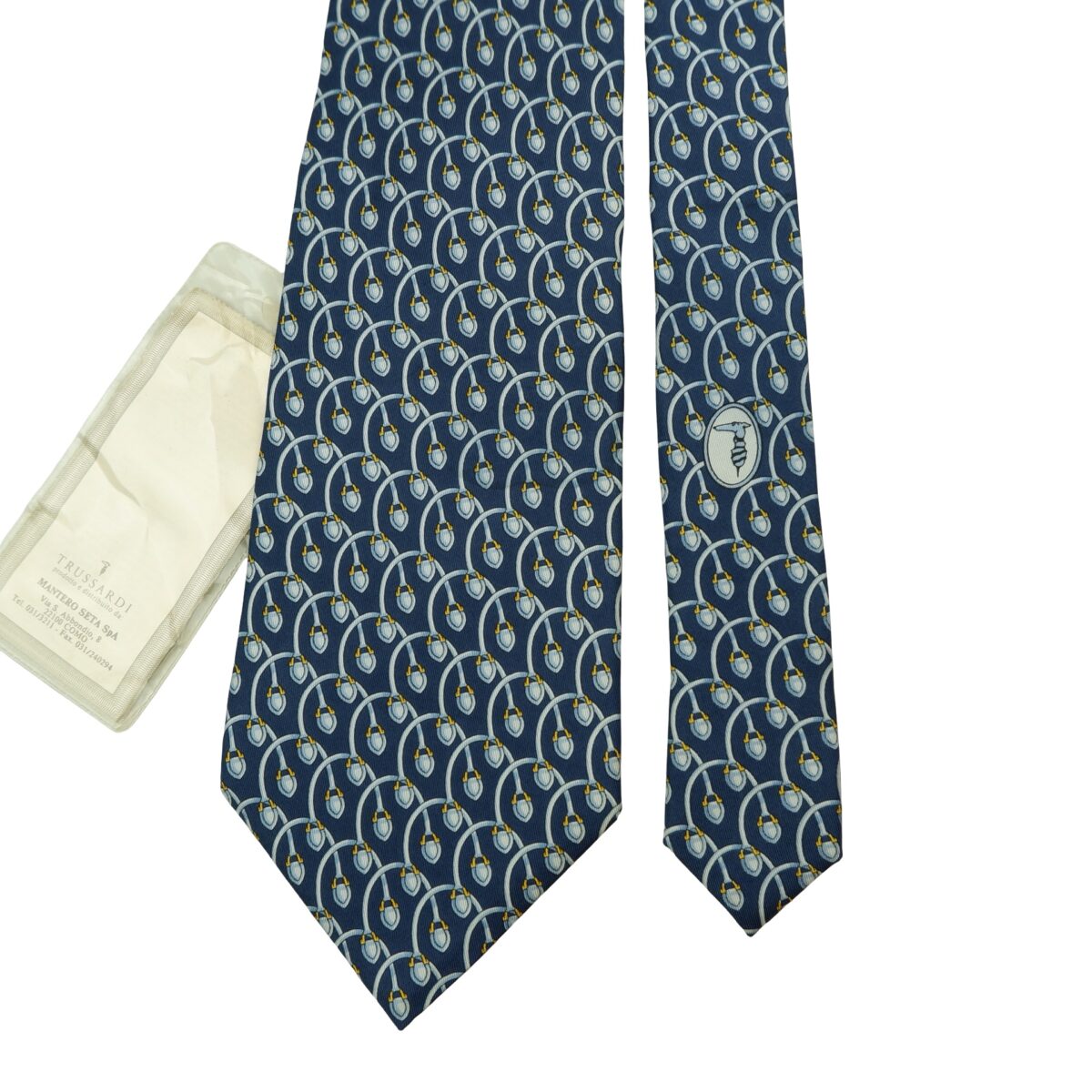 a16552 3 Trussardi Tie Silk Navy Micro Pattern Italy (US Import Tax Included) มุมที่ 3