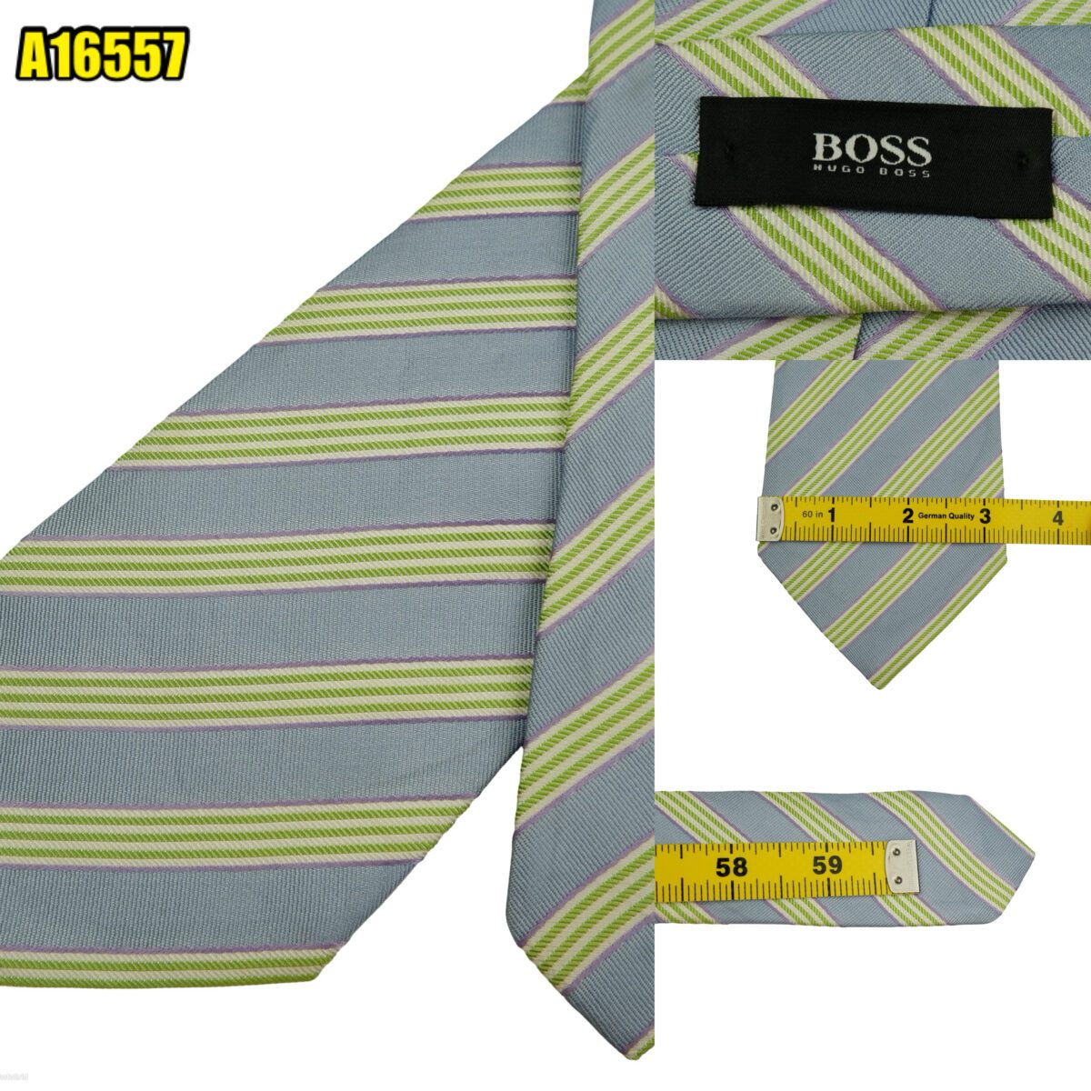 Hugo Boss Tie Silk Light Blue Green Stripe Italy (US Import Tax Included) | mesabb clothing Hugo Boss Tie Silk Light Blue Green Stripe Italy (US Import Tax Included) มุมที่ 1