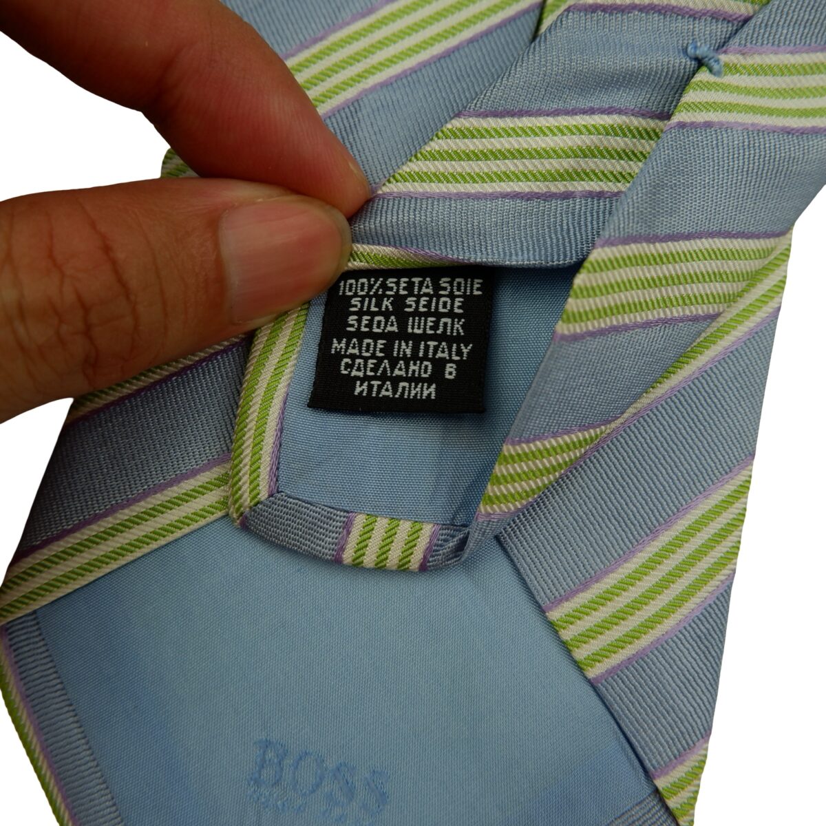 Hugo Boss Tie Silk Light Blue Green Stripe Italy (US Import Tax Included) | mesabb clothing Hugo Boss Tie Silk Light Blue Green Stripe Italy (US Import Tax Included) มุมที่ 10
