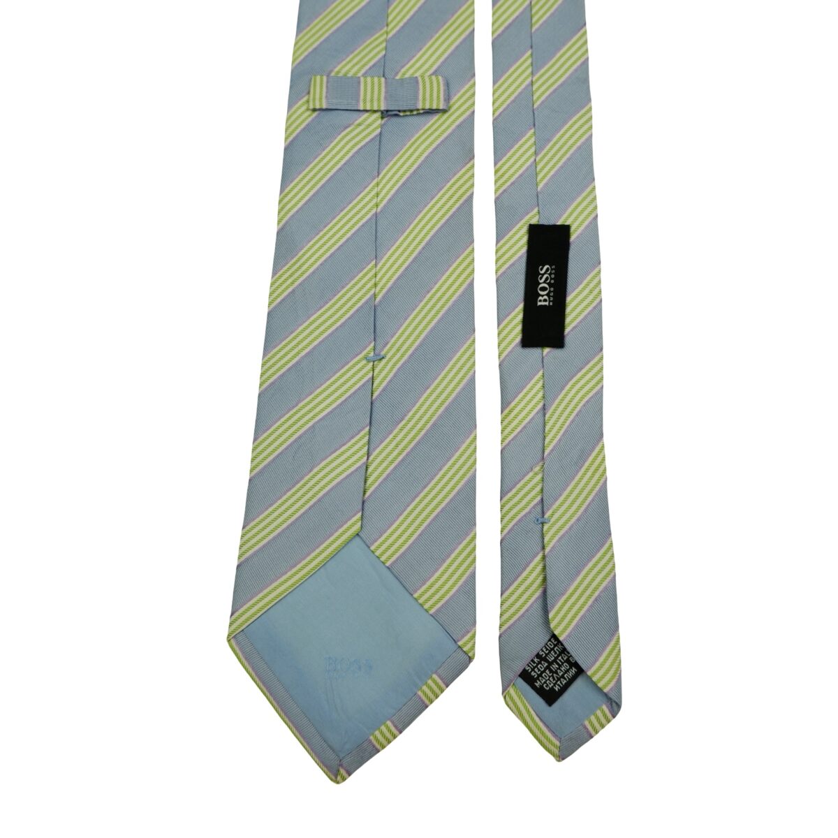 Hugo Boss Tie Silk Light Blue Green Stripe Italy (US Import Tax Included) | mesabb clothing Hugo Boss Tie Silk Light Blue Green Stripe Italy (US Import Tax Included) มุมที่ 4
