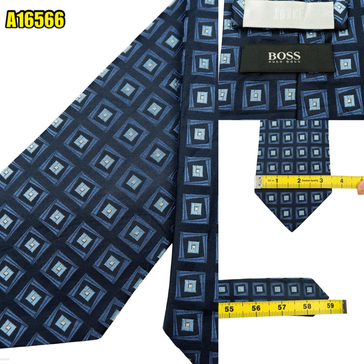 created by photogrid Hugo Boss Tie Silk Dark Navy Geometric Italy (US Import Tax Included) มุมที่ 1