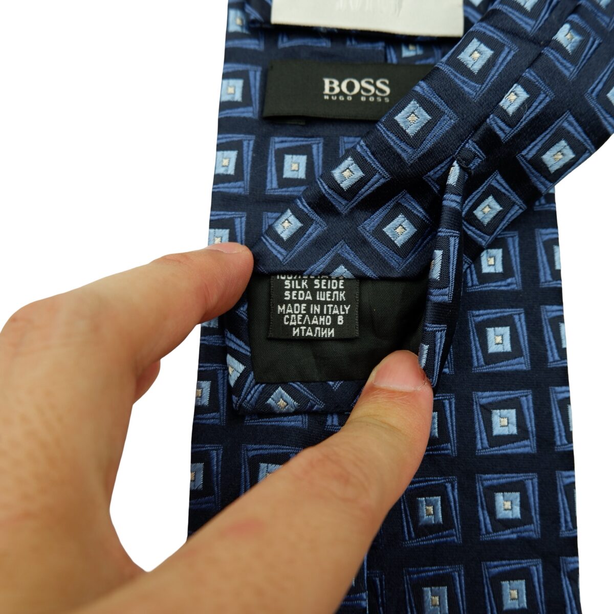 a16566 10 Hugo Boss Tie Silk Dark Navy Geometric Italy (US Import Tax Included) มุมที่ 10
