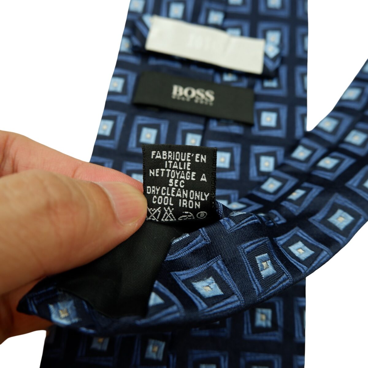 a16566 11 Hugo Boss Tie Silk Dark Navy Geometric Italy (US Import Tax Included) มุมที่ 11