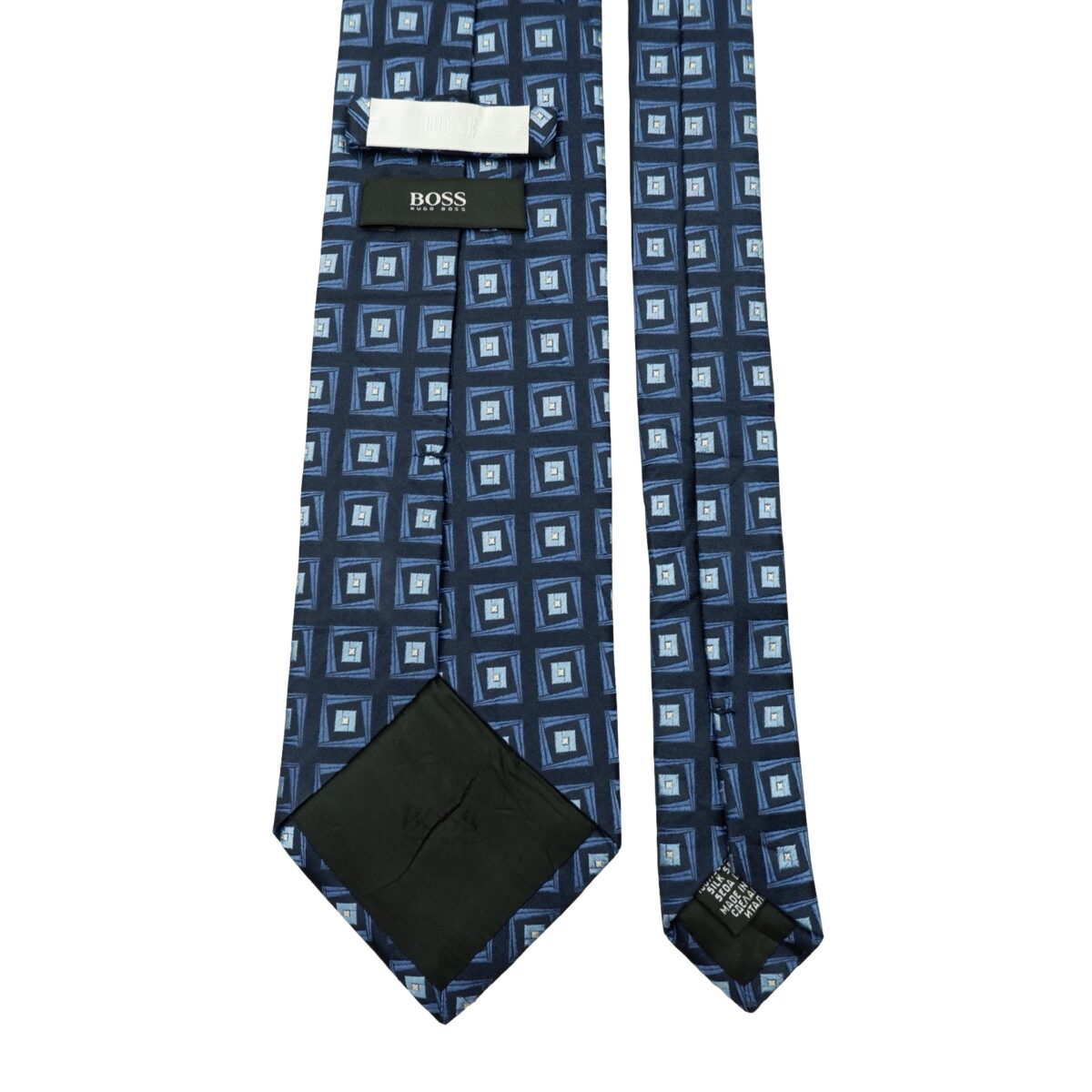 a16566 4 Hugo Boss Tie Silk Dark Navy Geometric Italy (US Import Tax Included) มุมที่ 4
