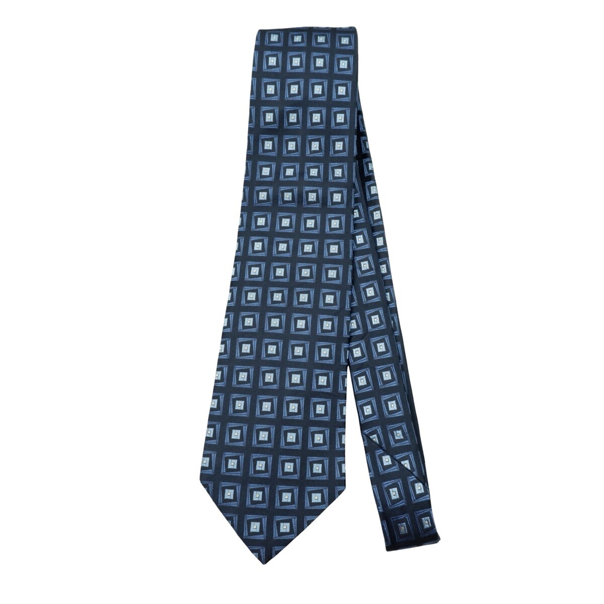 a16566 5 Hugo Boss Tie Silk Dark Navy Geometric Italy (US Import Tax Included) มุมที่ 5