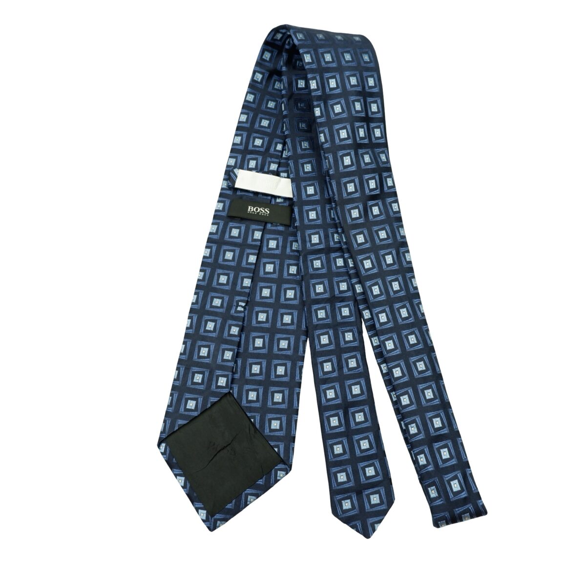 a16566 7 Hugo Boss Tie Silk Dark Navy Geometric Italy (US Import Tax Included) มุมที่ 7