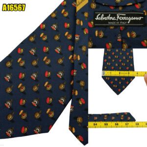 Salvatore Ferragamo Tie Silk Dark Navy Clock Pattern Italy (US Import Tax Included) มุมที่ 1