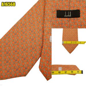 Dunhill Tie Silk Orange Geometric Italy (US Import Tax Included) มุมที่ 1