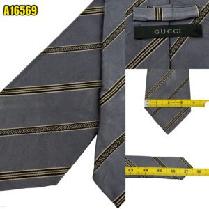 Gucci Tie Silk Gray Stripe Italy (US Import Tax Included) มุมที่ 1