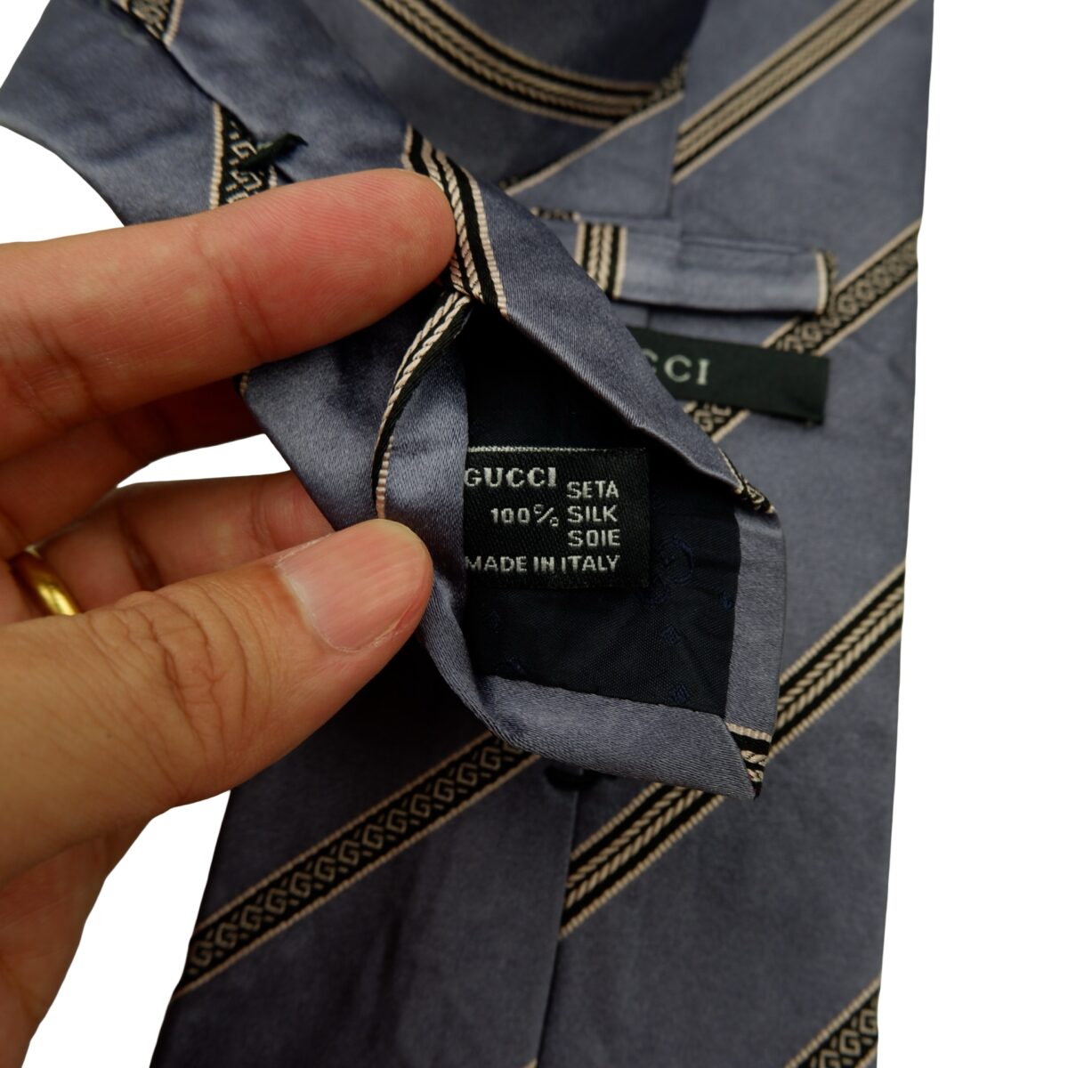 a16569 10 Gucci Tie Silk Gray Stripe Italy (US Import Tax Included) มุมที่ 10