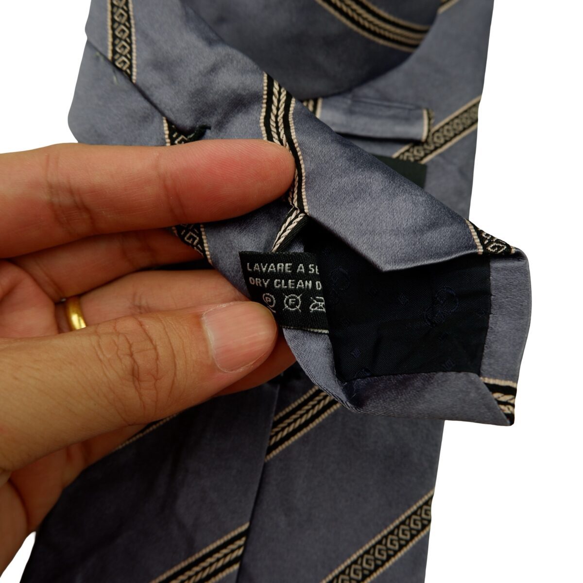 a16569 11 Gucci Tie Silk Gray Stripe Italy (US Import Tax Included) มุมที่ 11