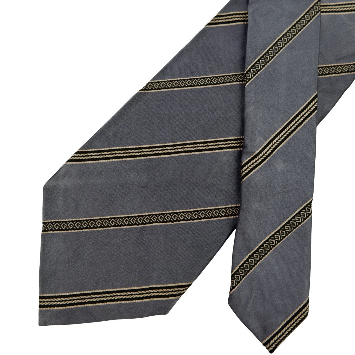a16569 2 Gucci Tie Silk Gray Stripe Italy (US Import Tax Included) มุมที่ 2