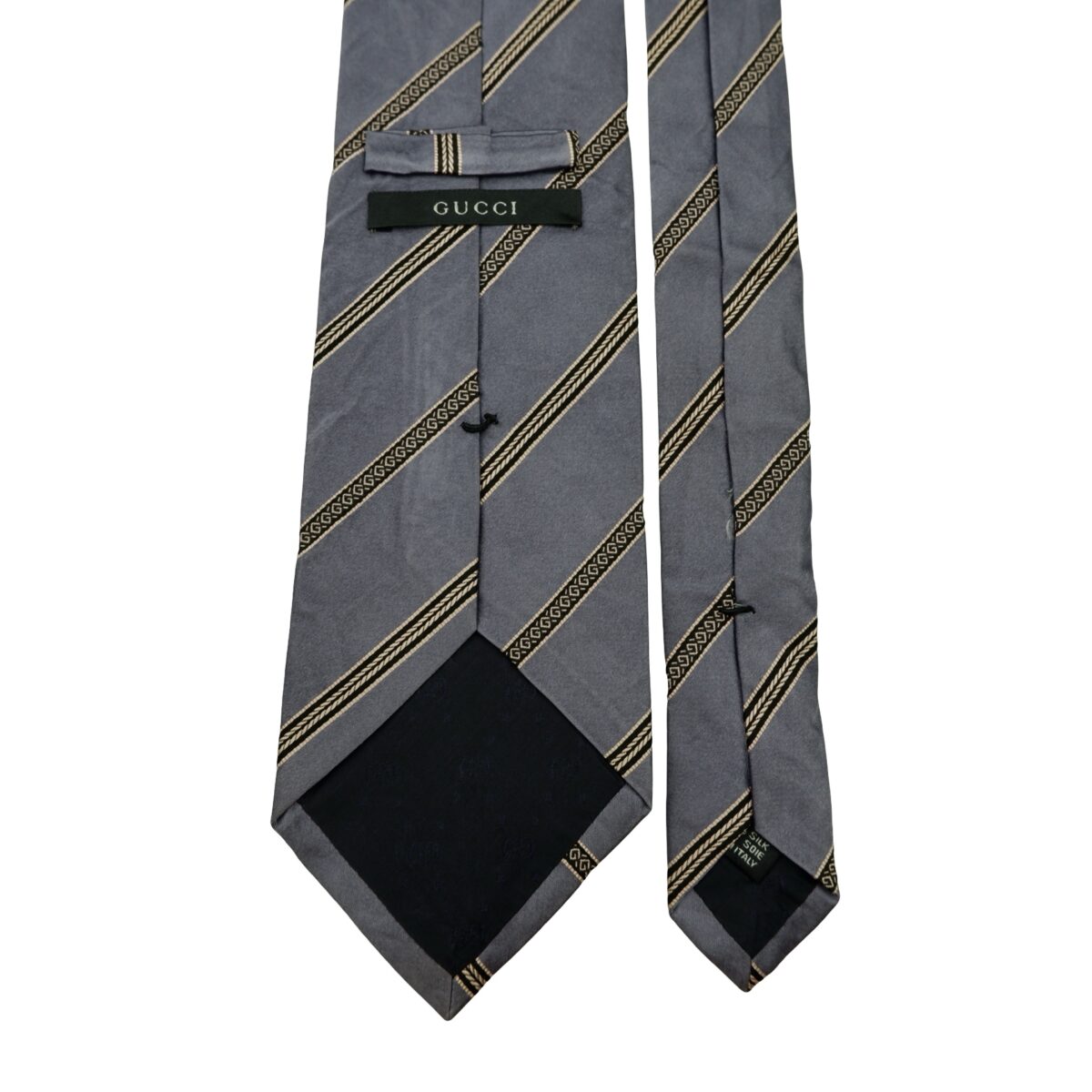 a16569 4 Gucci Tie Silk Gray Stripe Italy (US Import Tax Included) มุมที่ 4