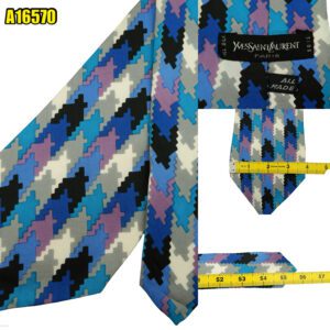 Yves Saint Laurent Tie Silk Multicolor Geometric Italy (US Import Tax Included) มุมที่ 1