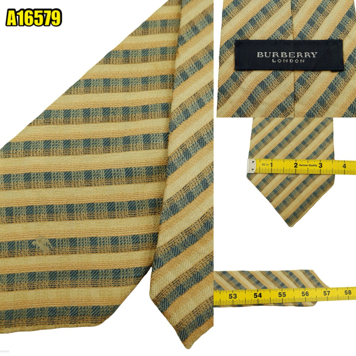 created by photogrid Burberry Tie Silk Wool Brown Navy Stripe Japan (US Import Tax Included) มุมที่ 1
