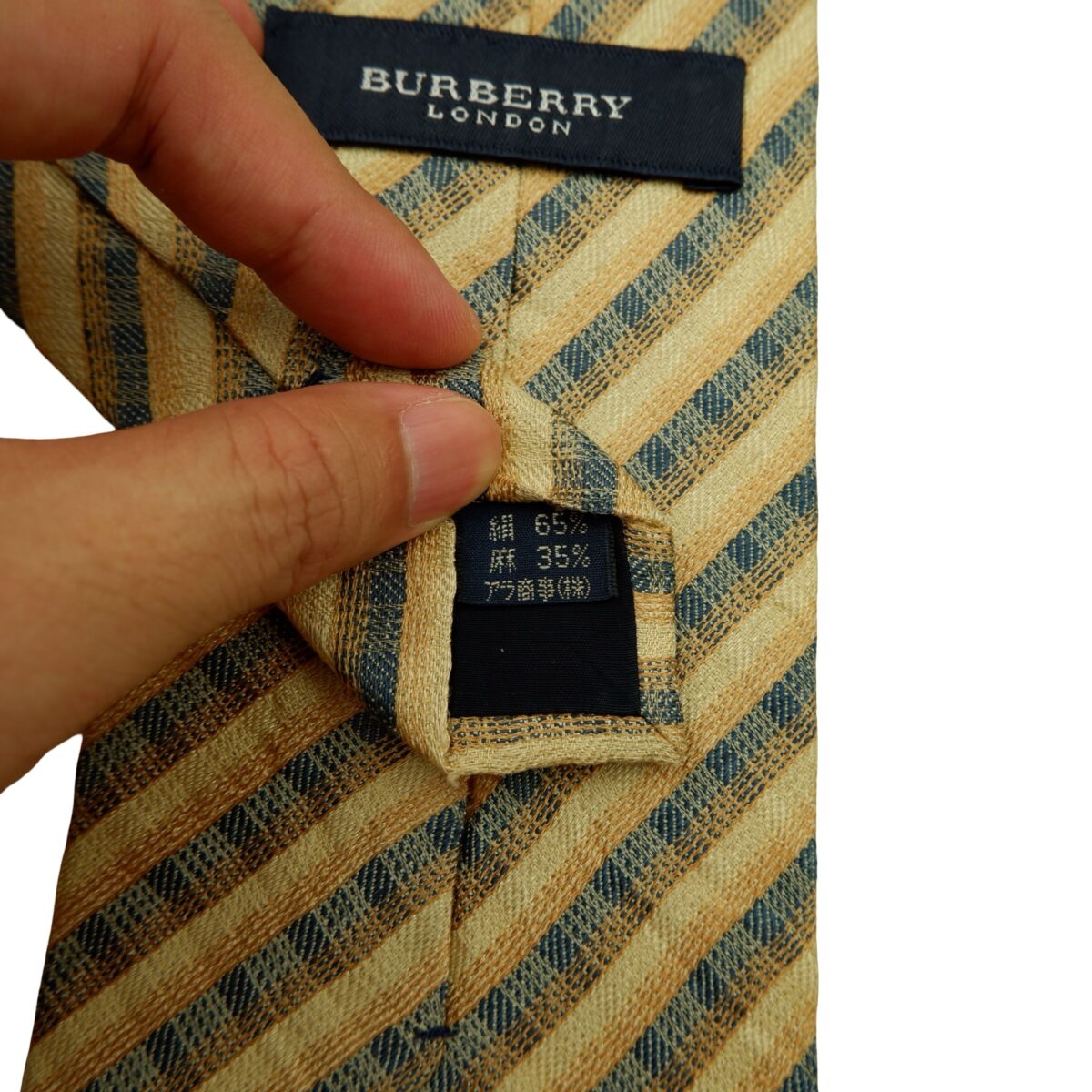 a16579 10 Burberry Tie Silk Wool Brown Navy Stripe Japan (US Import Tax Included) มุมที่ 10
