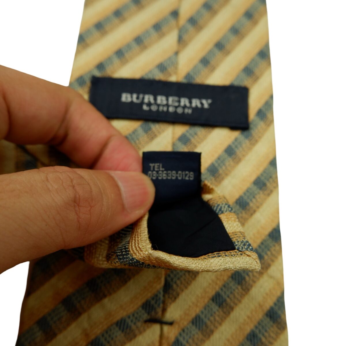 a16579 11 Burberry Tie Silk Wool Brown Navy Stripe Japan (US Import Tax Included) มุมที่ 11