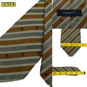 Burberry Tie Silk Gray Brown Stripe Italy (US Import Tax Included) มุมที่ 1