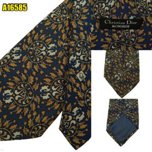 Christian Dior Tie Silk Navy Brown Abstract Pattern  (US Import Tax Included) มุมที่ 1