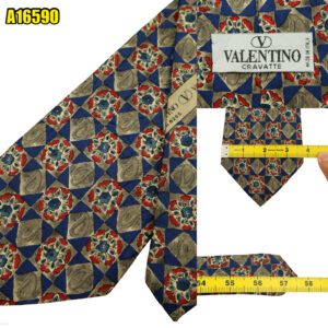 Valentino Tie Silk Gray Navy Geometric Italy (US Import Tax Included) มุมที่ 1