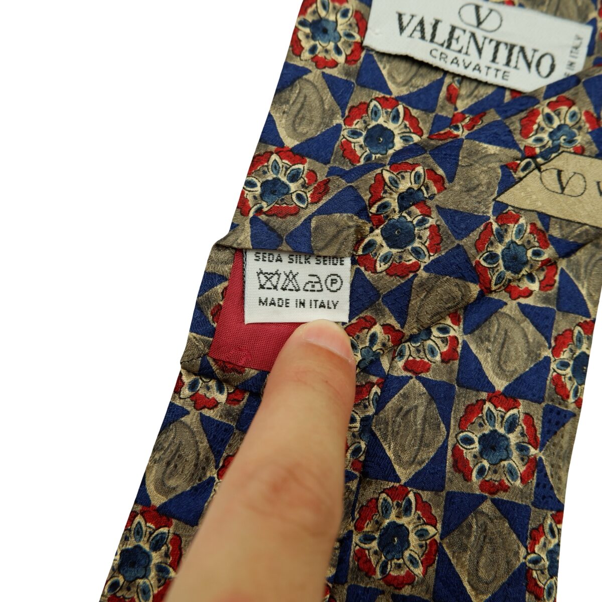 a16590 10 Valentino Tie Silk Gray Navy Geometric Italy (US Import Tax Included) มุมที่ 10