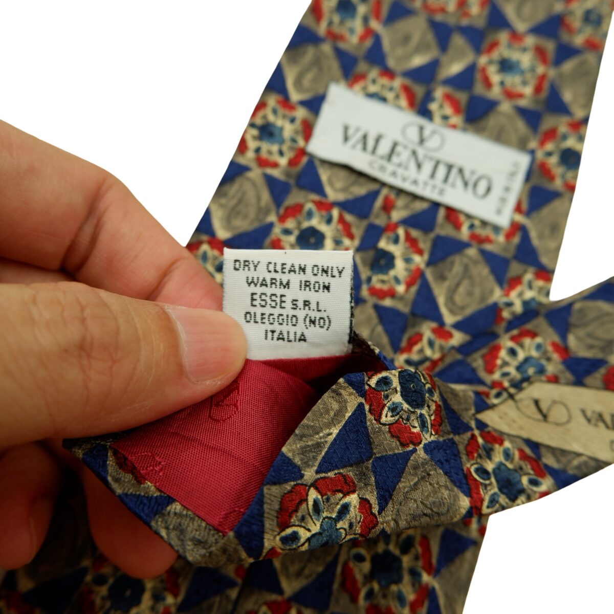 a16590 11 Valentino Tie Silk Gray Navy Geometric Italy (US Import Tax Included) มุมที่ 11