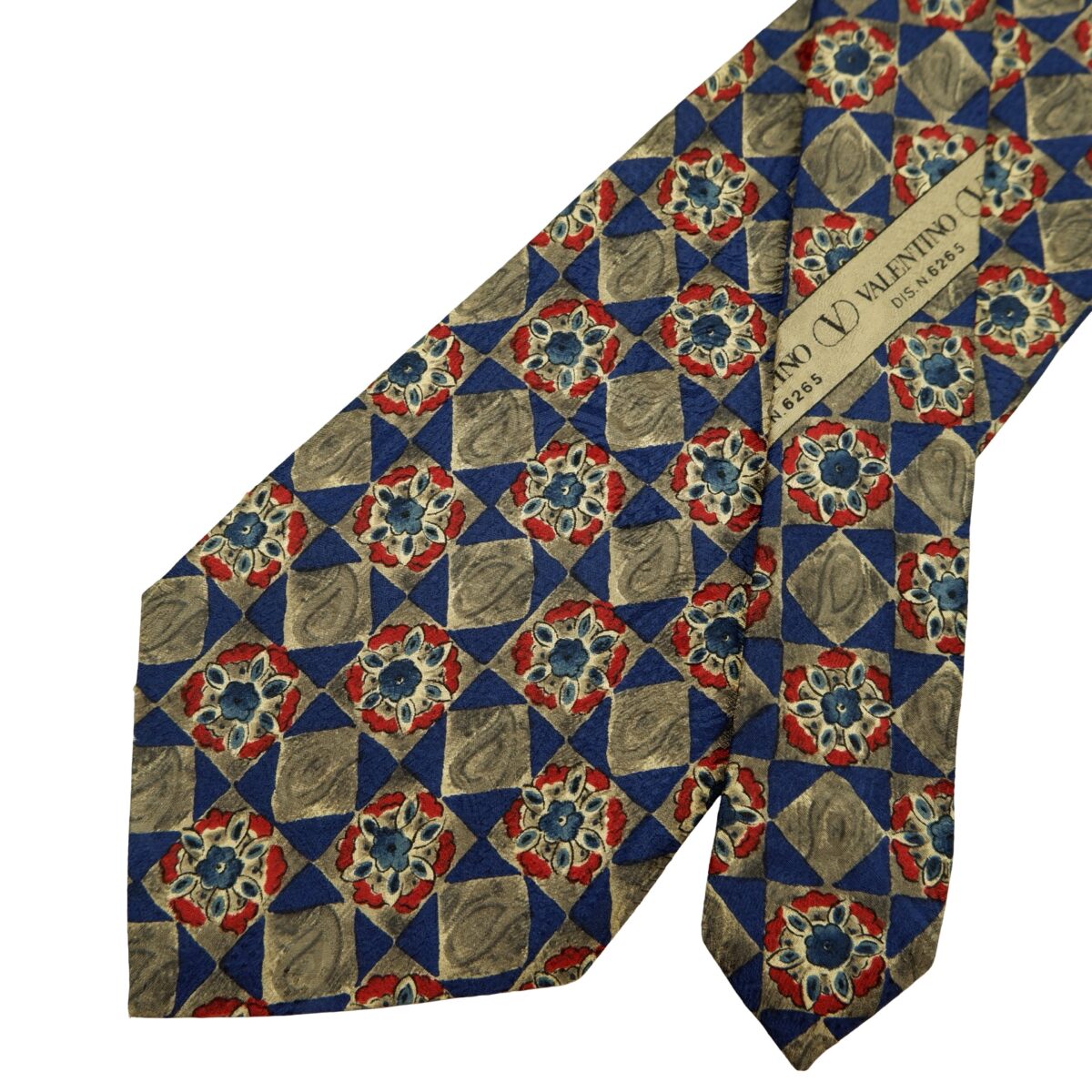 a16590 2 Valentino Tie Silk Gray Navy Geometric Italy (US Import Tax Included) มุมที่ 2