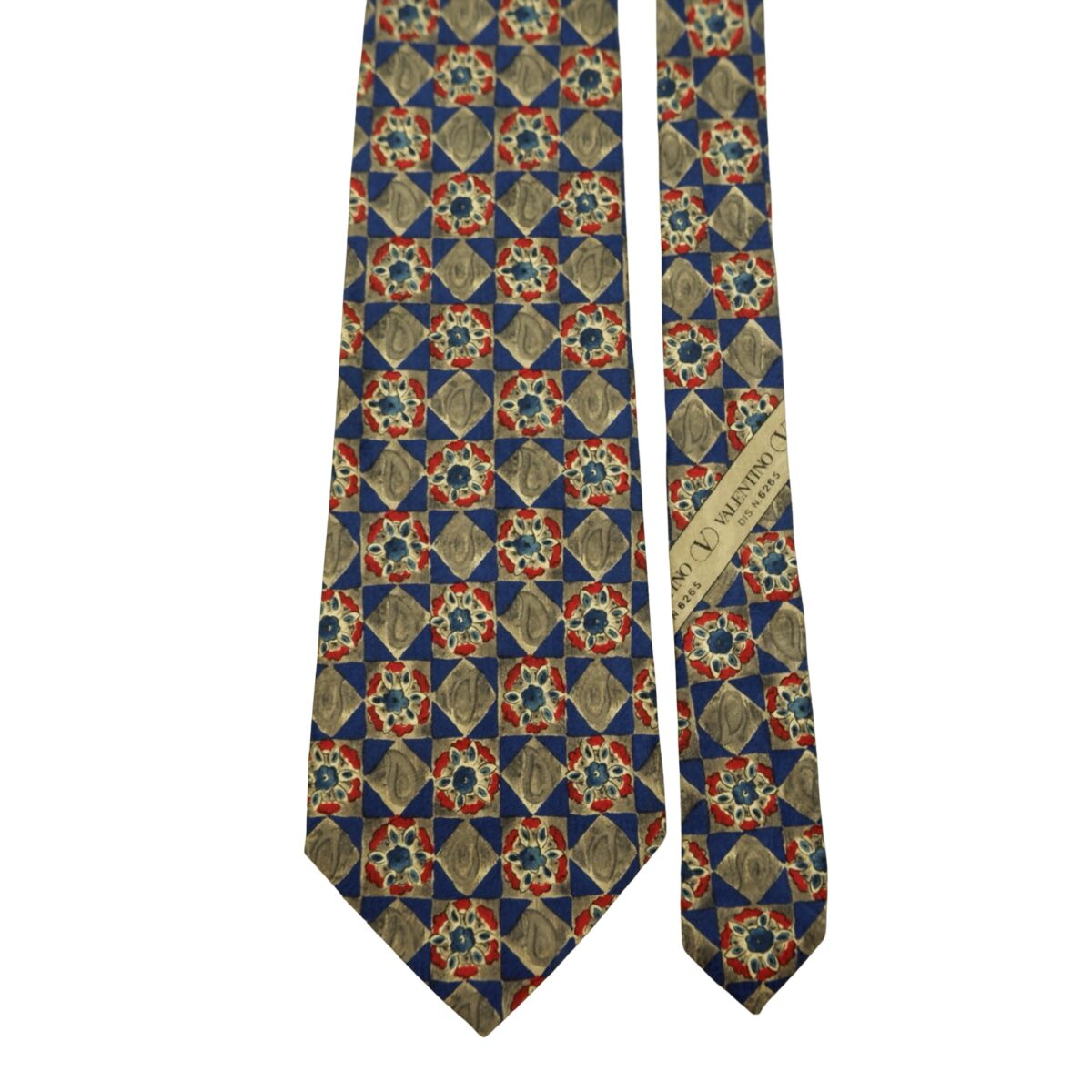 a16590 3 Valentino Tie Silk Gray Navy Geometric Italy (US Import Tax Included) มุมที่ 3