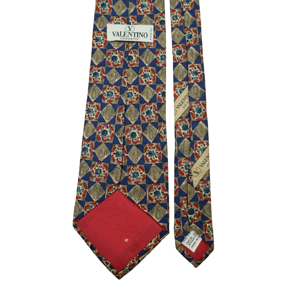 a16590 4 Valentino Tie Silk Gray Navy Geometric Italy (US Import Tax Included) มุมที่ 4