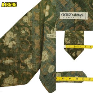 Giorgio Armani Tie Silk Olive Green Abstract Pattern Italy (US Import Tax Included) มุมที่ 1