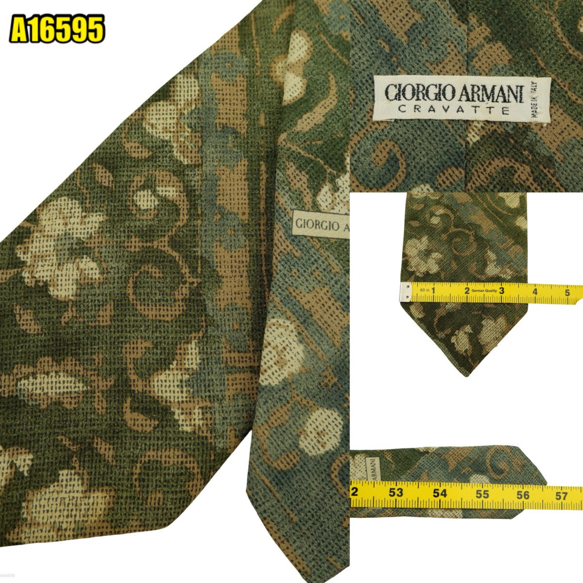 created by photogrid Giorgio Armani Tie Silk Olive Green Abstract Pattern Italy (US Import Tax Included) มุมที่ 1