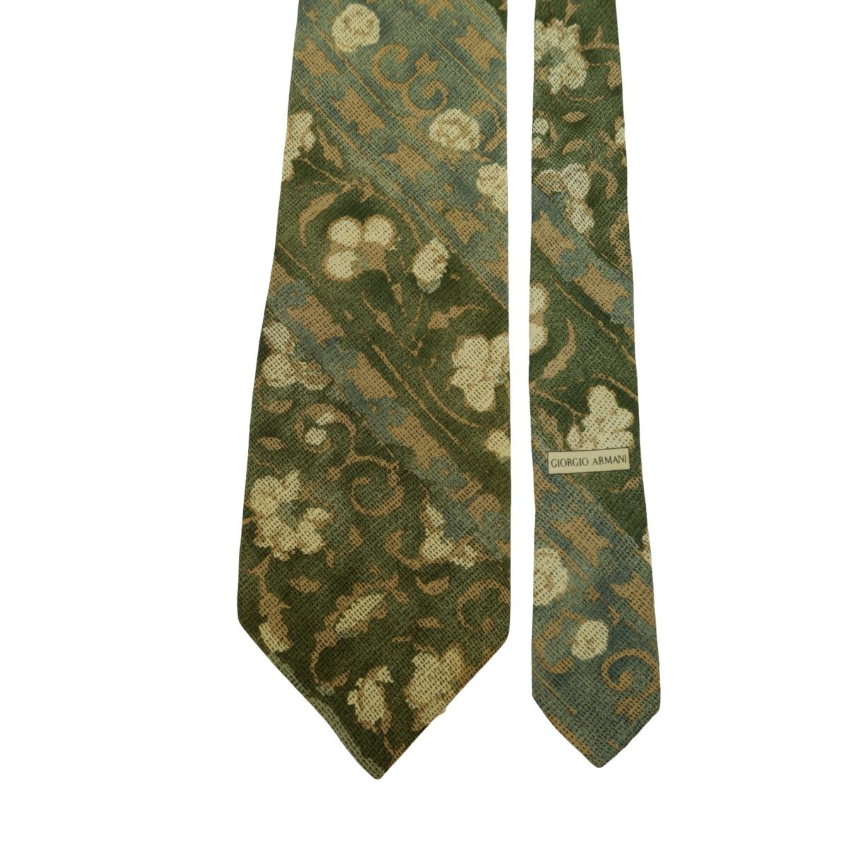 a16595 3 Giorgio Armani Tie Silk Olive Green Abstract Pattern Italy (US Import Tax Included) มุมที่ 3