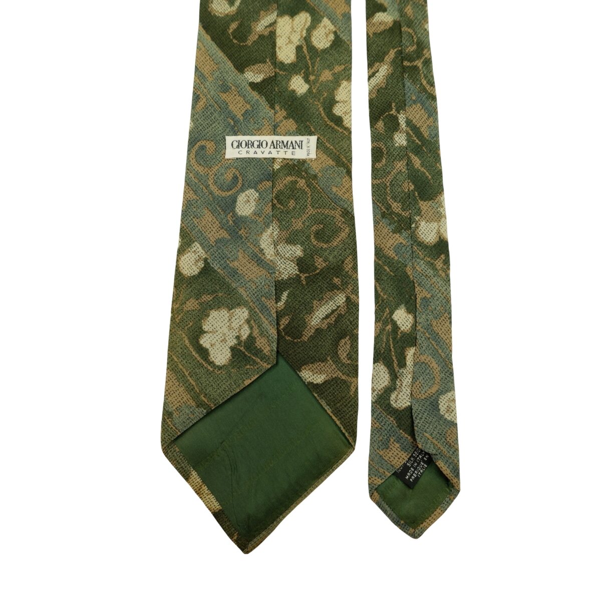 a16595 4 Giorgio Armani Tie Silk Olive Green Abstract Pattern Italy (US Import Tax Included) มุมที่ 4