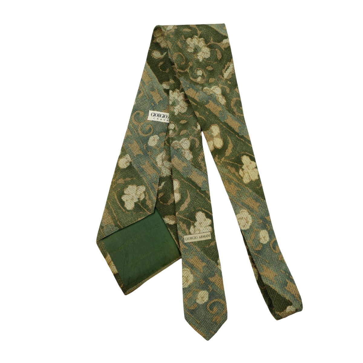 a16595 7 Giorgio Armani Tie Silk Olive Green Abstract Pattern Italy (US Import Tax Included) มุมที่ 7