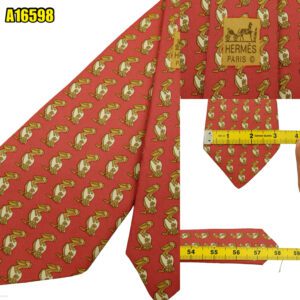 Hermes Tie Silk Light Red Animal Pattern France (US Import Tax Included) มุมที่ 1