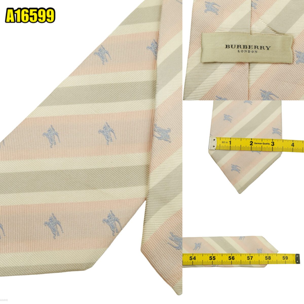 Burberry Tie Silk Pink Gray Stripe Italy (US Import Tax Included) | mesabb clothing Burberry Tie Silk Pink Gray Stripe Italy (US Import Tax Included) มุมที่ 1
