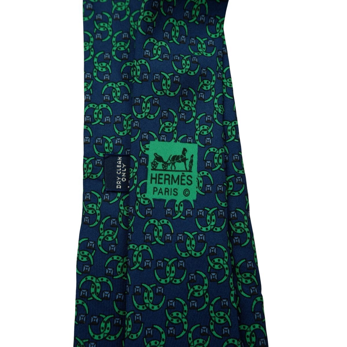 a16603 10 Hermes Tie Silk Navy Green Geometric France (US Import Tax Included) มุมที่ 10