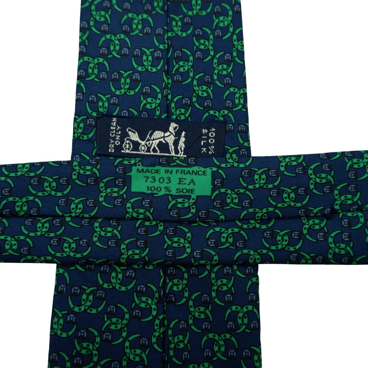 a16603 11 Hermes Tie Silk Navy Green Geometric France (US Import Tax Included) มุมที่ 11