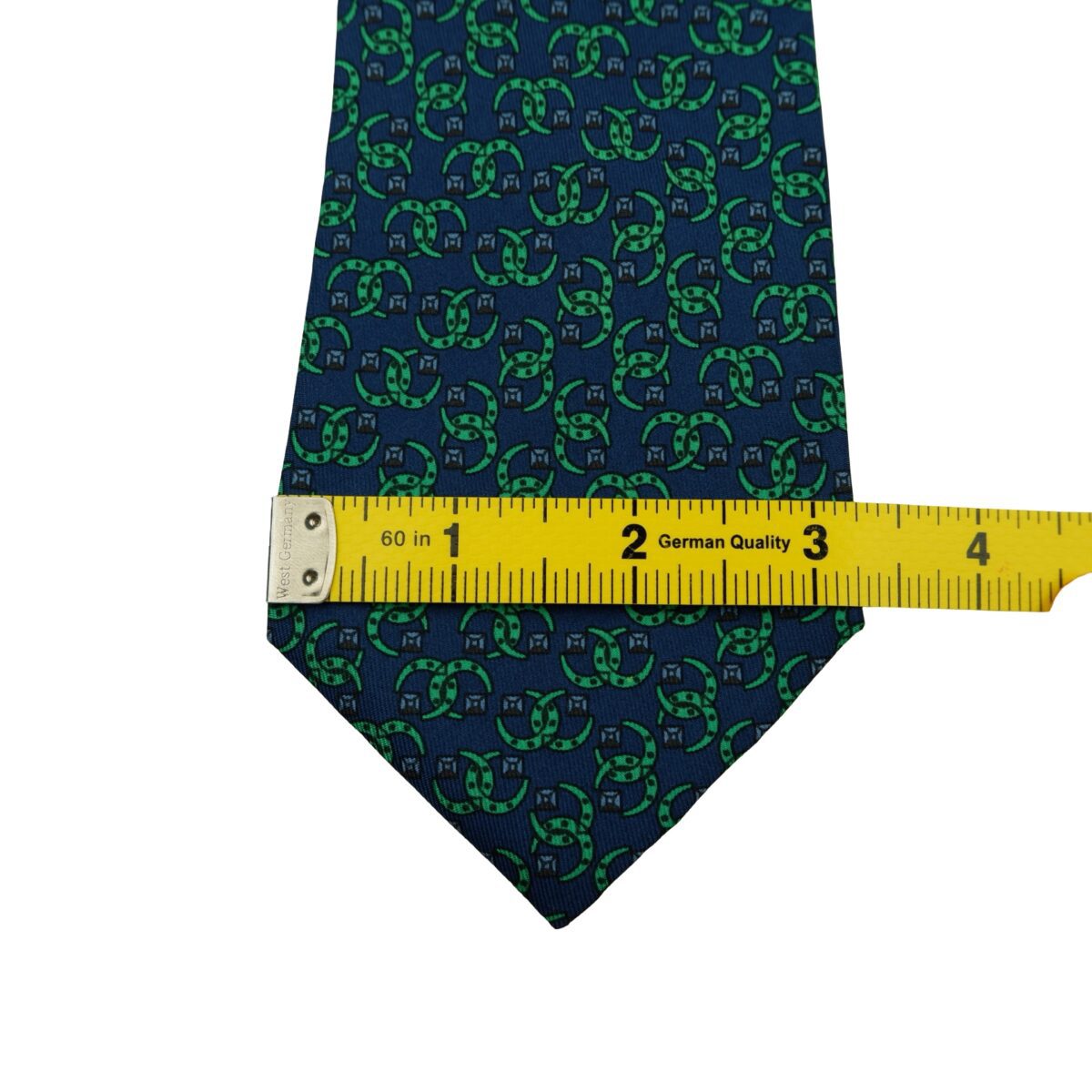 a16603 13 Hermes Tie Silk Navy Green Geometric France (US Import Tax Included) มุมที่ 13