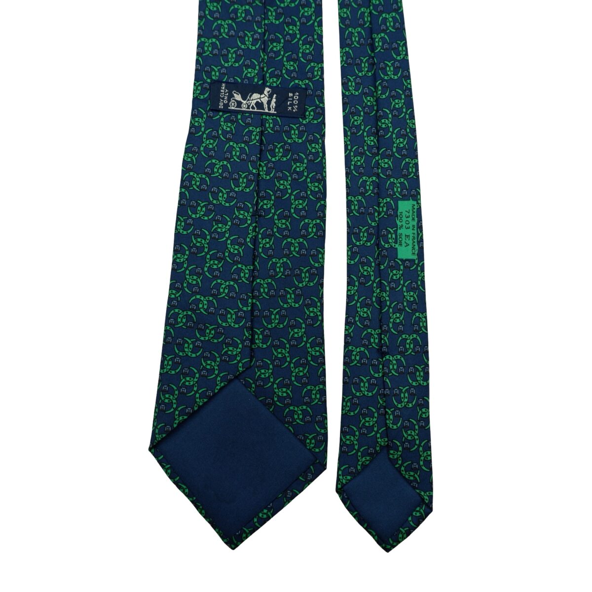 a16603 4 Hermes Tie Silk Navy Green Geometric France (US Import Tax Included) มุมที่ 4