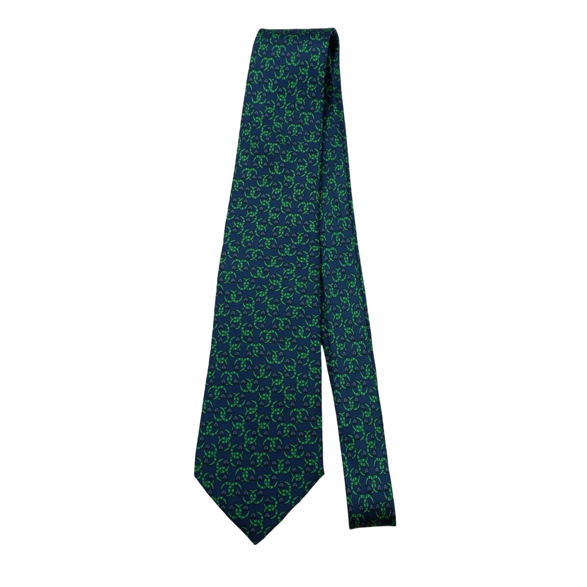 a16603 5 Hermes Tie Silk Navy Green Geometric France (US Import Tax Included) มุมที่ 5