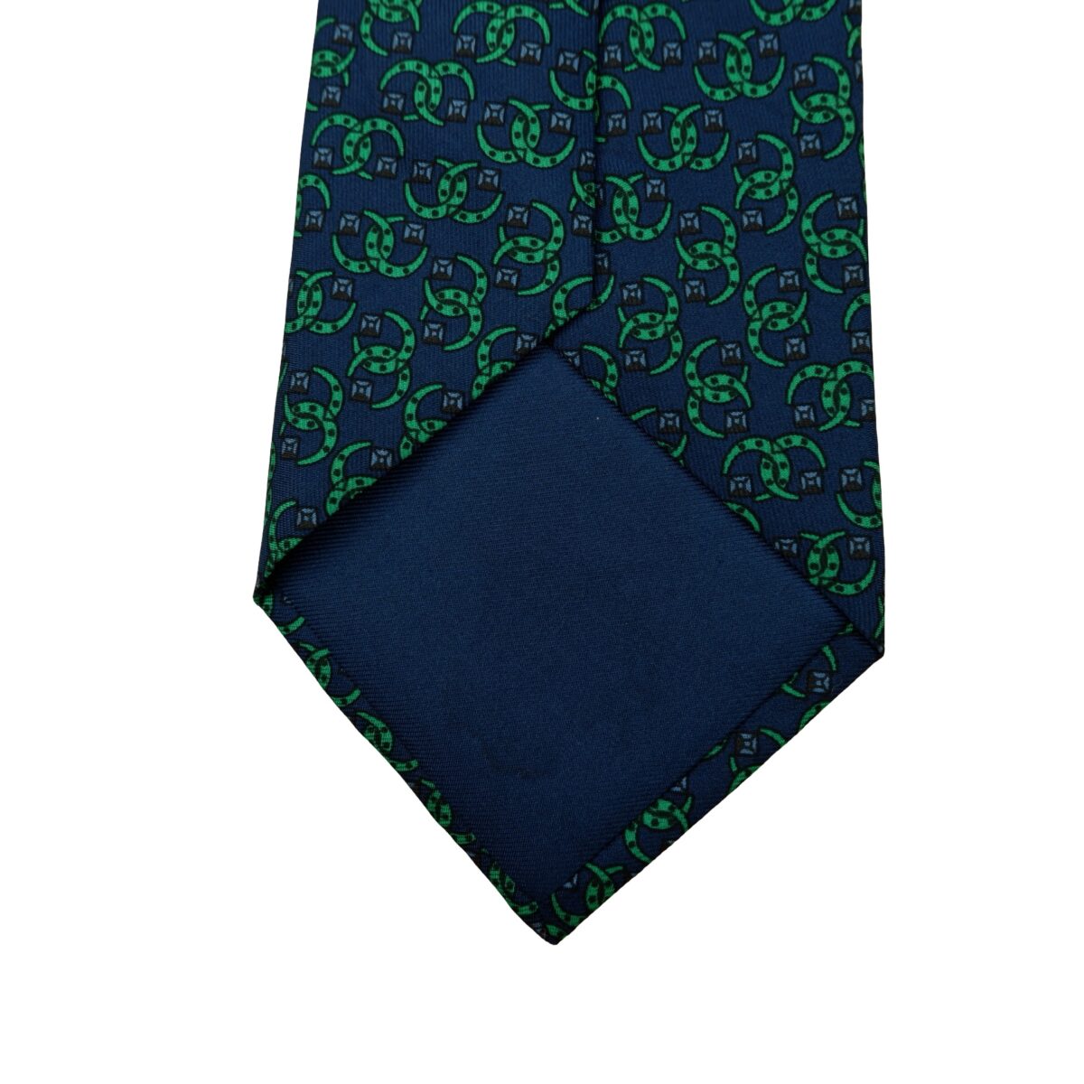 a16603 8 Hermes Tie Silk Navy Green Geometric France (US Import Tax Included) มุมที่ 8