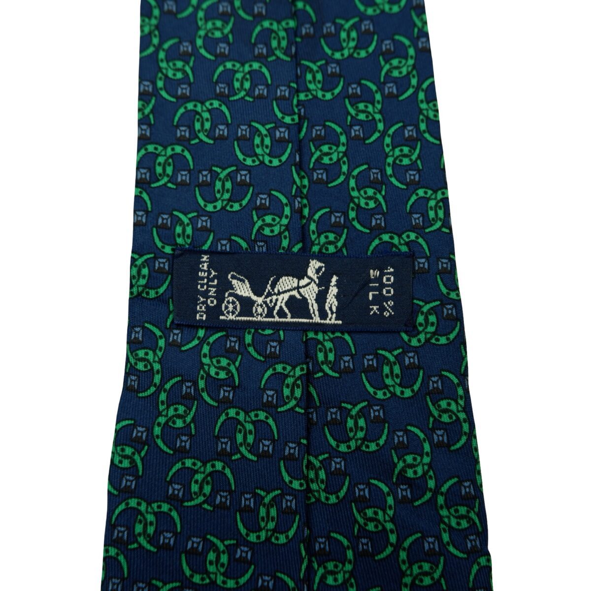 a16603 9 Hermes Tie Silk Navy Green Geometric France (US Import Tax Included) มุมที่ 9