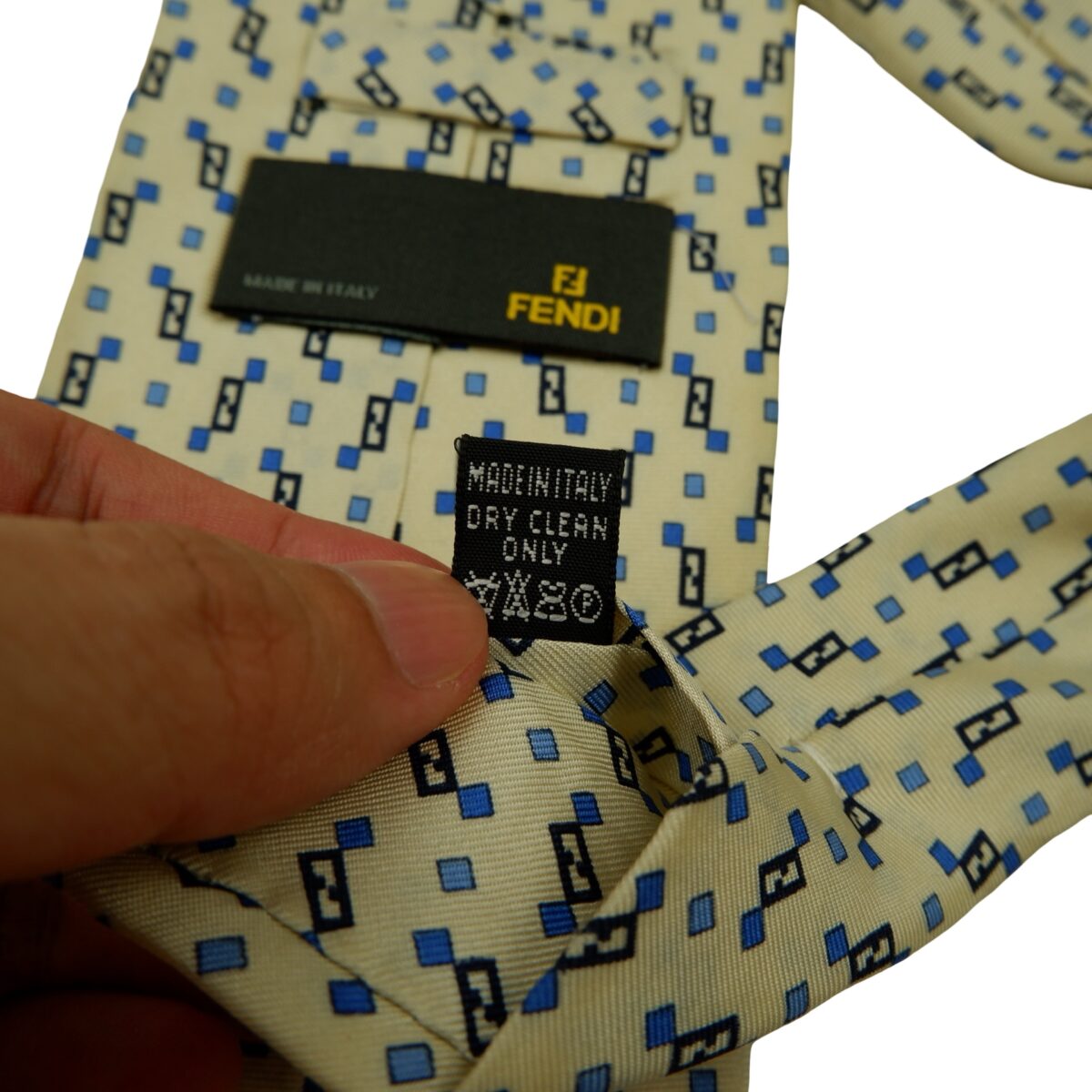 a16607 11 Fendi Tie Silk Beige Zucca Pattern Italy (US Import Tax Included) มุมที่ 11