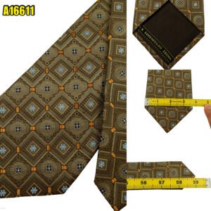 Ermenegildo Zegna Tie Silk Brown Geometric Italy (US Import Tax Included) มุมที่ 1