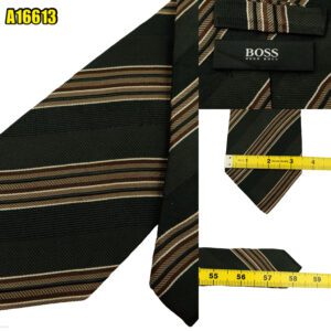 Hugo Boss Tie Silk Black Brown Stripe Italy (US Import Tax Included) มุมที่ 1