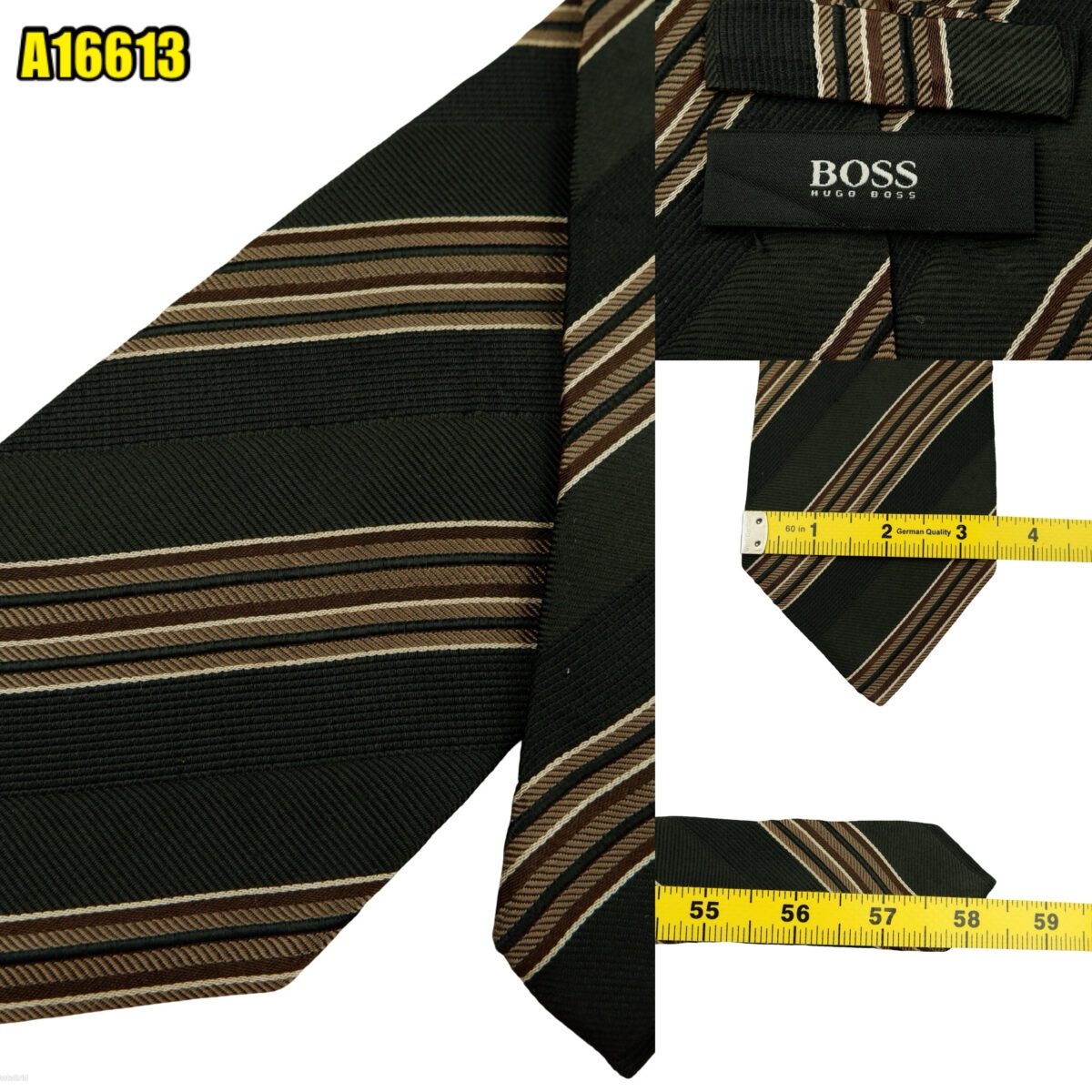 created by photogrid Hugo Boss Tie Silk Black Brown Stripe Italy (US Import Tax Included) มุมที่ 1