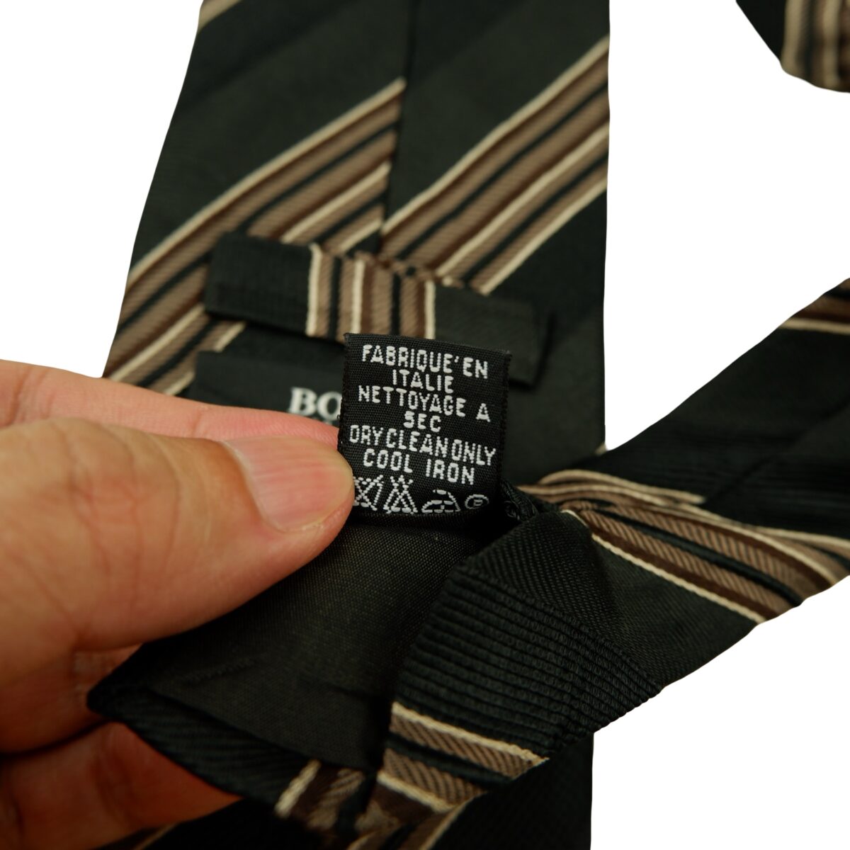 a16613 11 Hugo Boss Tie Silk Black Brown Stripe Italy (US Import Tax Included) มุมที่ 11